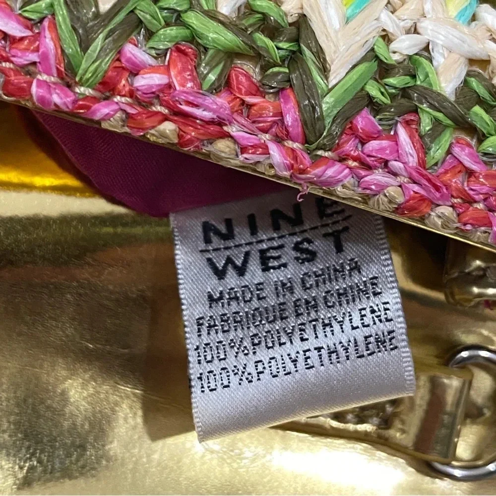 Nine West NWOT Tropical Beach Straw Crossover Purse with Long Strap Crab Buckle